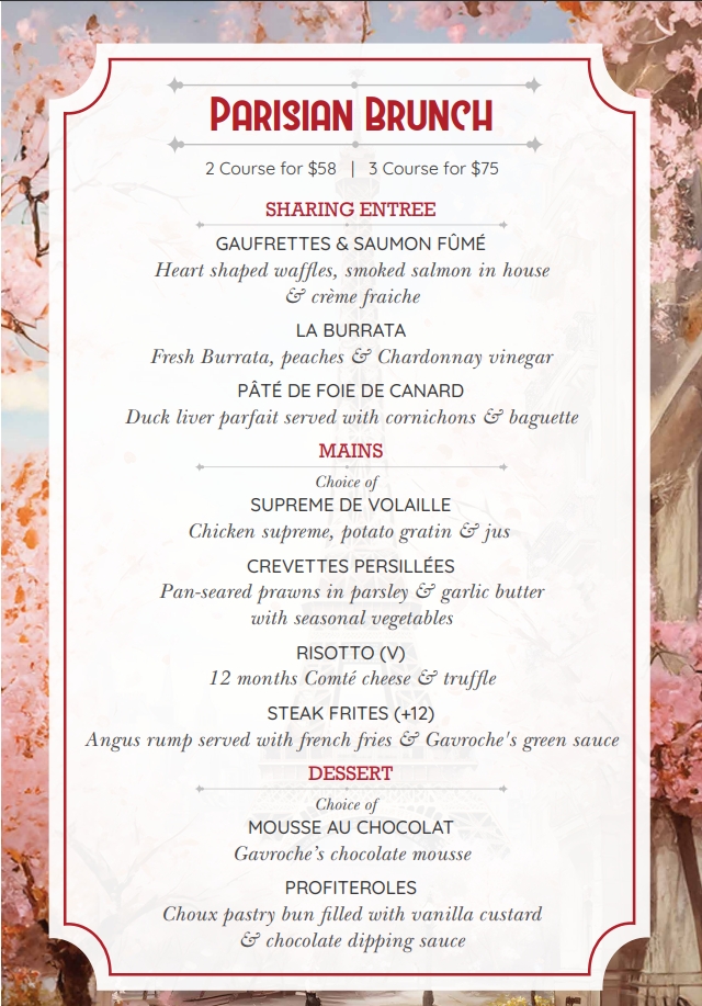 Parisian Brunch Gavroche Menu